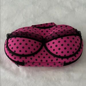 Pink Polka Dot Bra Shaped Travel Case